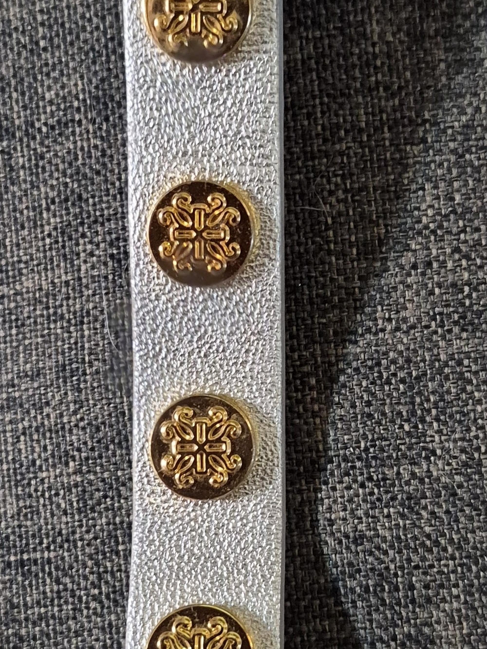 Rustic Cuff Silver Metallic Strap with Decorative Gold Buttons